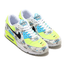 NIKE W AIR MAX 90 SE WHITE/BLACK-VOLT-BLUE FURY DA1342-107画像