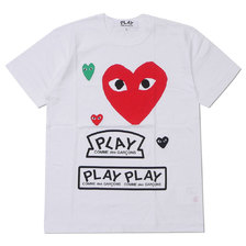 PLAY COMME des GARCONS MENS Multiple Heart Printed S/S T-Shirt WHITExRED画像