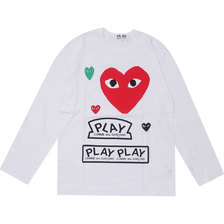 PLAY COMME des GARCONS MENS Multiple Heart Printed L/S T-Shirt WHITExRED画像
