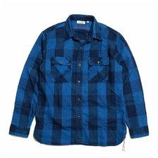SUGAR CANE FICTION ROMANCE 9oz. INDIGO BUFFALO CHECK W/MARBLE BUTTON SC28518画像