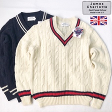 James Charlotte CRICKET CABLE VEE PULLOVER SWEATER画像