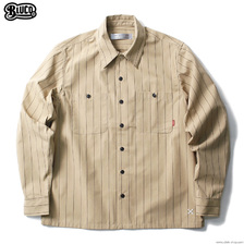 BLUCO STANDARD WORK SHIRTS L/S (BEG-BRN.STP) OL-109-020画像