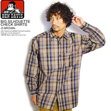 BEN DAVIS BIG SILHOUETTE CHECK SHIRTS -D.BROWN- G-0780021画像