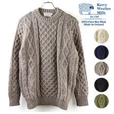 Kerry Woollen Mills 5G 3ply Aran Cable Crew Neck Heavy KW-0002画像