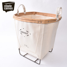 STEELE CANVAS BASKET ROUND CARRY BASKET 1.5BU(VEGETABLE TANNED LEATHER RIM)画像