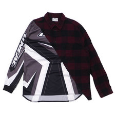 AWESOME BOY &times; Ichiryu made Remake Racing Check Half Button Shirt WINE BLACK画像