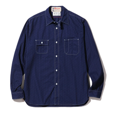 SUGAR CANE FICTION ROMANCE 4.5oz. INDIGO "CASINO STRIPE" WORK SHIRT (LONG SLEEVE) SC28651画像