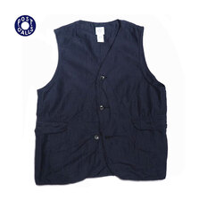 POST OVERALLS 1512 ROYAL TRAVELER CRINKLE LINEN & COTTON VEST navy画像