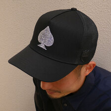 YOSHINORI KOTAKE DESIGN &times; BARNEYS NEWYORK BLACK LINE RHINESTONE SPADE MESH CAP BLACK画像