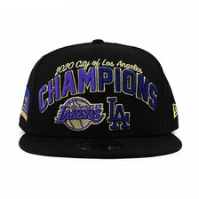 NEW ERA LOS ANGELES LAKERS DODGERS 9FIFTY 2020 DUAL CHAMPIONS CITY SNAPBACK CAP BLACK FF412-0607画像
