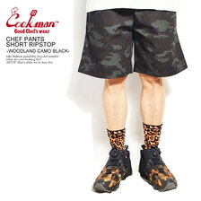 COOKMAN CHEF PANTS SHORT RIPSTOP -WOODLAND CAMO BLACK- 231-11911画像
