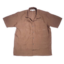 INDIVIDUALIZED SHIRTS SHORT SLEEVE ATHLETIC FIT LINEN CAMP COLLAR SHIRTS brown画像