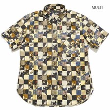 衣櫻 Lot.SA-1394ゴールドラメ シーチング素材 半袖レギュラーシャツ "猫市松"画像