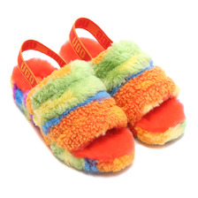 UGG W FLUFF YEAH SLIDE CALI COLLAGE RAINBOW STRIPE 1120002-RSTR画像