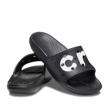 crocs classic crocs logo slide Black/White 206667-066画像