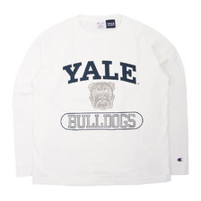 Champion MADE IN USA T1011 RAGLAN LONG SLEEVE T-SHIRT YALE UNIVERSITY WHITE C5-U406-010画像