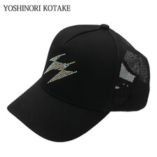 YOSHINORI KOTAKE DESIGN &times; BARNEYS NEWYORK BLACK LINE THUNDER BOLT RHINESTONE MESH CAP BLACK画像