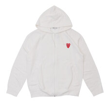 PLAY COMME des GARCONS MENS Double Red Heart Zip Hooded Sweatshirt WHITE画像