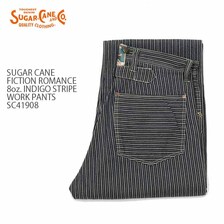 SUGAR CANE FICTION ROMANCE 8oz. INDIGO STRIPE WORK PANTS SC41908画像