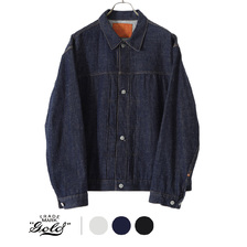 GOLD RESYCLED WASTE SUVIN COTTON YARN 11oz. DENIM PLEATED BLOUSE 22A-GL15042画像