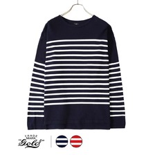 GOLD COTTON / SILK KNIT PANEL BORDER BOAT NECK OVER SIZE SHIRT 22A-GL90214画像