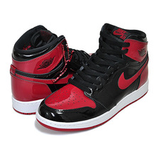 NIKE AIR JORDAN 1 RETRO HI OG GS PATENT BRED black/varsity red-white 575441-063画像