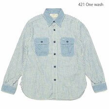 SUGAR CANE FICTION ROMANCE INDIGO STRIPE & CHECK L/S WORK SHIRT SC28849画像