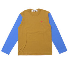 PLAY COMME des GARCONS MENS Small Red Heart Coloured L/S T-Shirt OLIVExBLUE画像