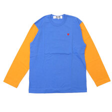 PLAY COMME des GARCONS MENS Small Red Heart Coloured L/S T-Shirt BLUExYELLOW画像