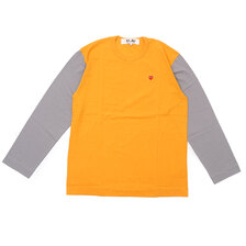 PLAY COMME des GARCONS MENS Small Red Heart Coloured L/S T-Shirt YELLOWxGRAY画像