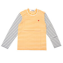 PLAY COMME des GARCONS MENS Small Red Heart Striped L/S T-Shirt YELLOWxGRAY画像