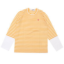 PLAY COMME des GARCONS MENS Small Red Heart Striped L/S T-Shirt YELLOWxWHITE画像