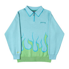 SUPPLIER FIRE PATTERN HALF ZIP KNIT LIGHT BLUE/GREEN画像