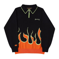 SUPPLIER FIRE PATTERN HALF ZIP KNIT BLACK/ORANGE画像