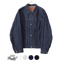 GOLD RECYCLED WASTE SUVIN COTTON YARN 11oz. DENIM PLEATED BLOUSE 22A-GL15042画像