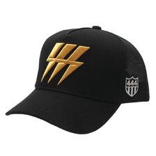 YOSHINORI KOTAKE DESIGN &times; BARNEYS NEWYORK BLACK LINE THUNDER LOGO MESH CAP BLACKxGOLD画像