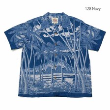 Duke Kahanamoku INDIGO COTTON HAWAIIAN SHIRT "COCONUT PALM & DIAMONDHEAD" DK38895画像