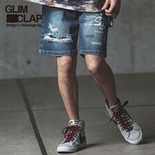 GLIMCLAP Print & vintage processing design denim short pants 12-140-GLS-CC画像