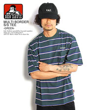 BEN DAVIS MULTI BORDER S/S TEE -D.GREEN- C-2580009画像