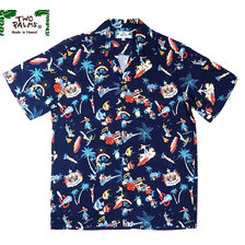 TWO PALMS VINTAGE ALOHA RAYON HAWAIIAN SHIRTS navy画像