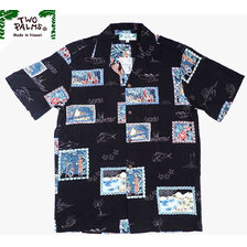 TWO PALMS POSTCARD RAYON HAWAIIAN SHIRTS black画像