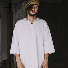 NO ID. BLACK ハーフスリーブキーネックロングPO 451006-217T画像