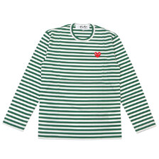 PLAY COMME des GARCONS MENS BORDER RED HEART L/S TEE GREEN画像