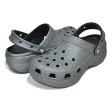 crocs CLASSIC PLATFORM GLITTER CLOG W BLACK 207770-001画像