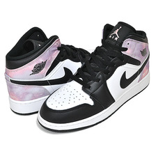 NIKE AIR JORDAN 1 MID SE (GS) TIE DYE black/bleached coral-white DM6216-001画像