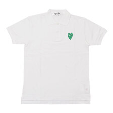 PLAY COMME des GARCONS MENS GREEN HEART POLO SHIRT WHITExGREEN画像