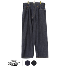 GOLD RECYCLED WASTE SUVIN COTTON YARN 11oz. DENIM 5POCKET WIDE PANTS 22B-GL42320画像