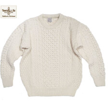 INVERALLAN MERINO WOOL TRADITIONAL CREW NECK ARAN SWEATER white画像