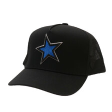YOSHINORI KOTAKE DESIGN &times; BARNEYS NEWYORK BLACK LINE STAR BLUE LAME MESH CAP BLACK画像