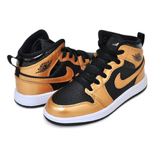 NIKE JORDAN 1 MID SE(PS) black/metallic gold-white DR6968-071画像